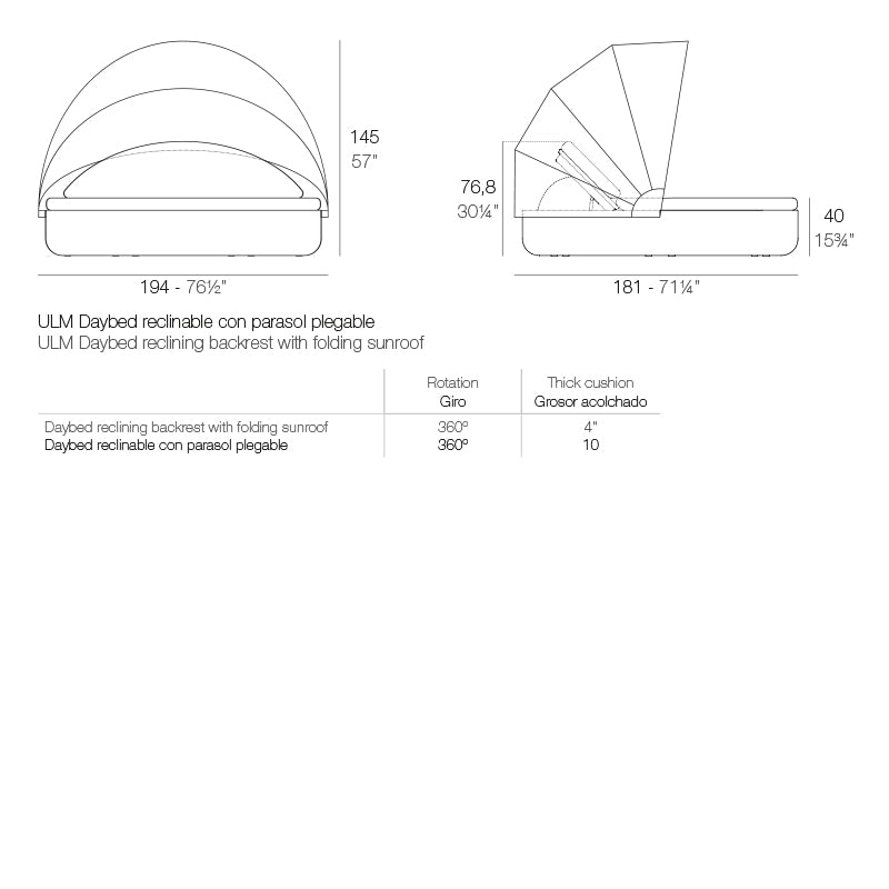 Ulm Daybed Reclining Backrest With Folding Canopy
