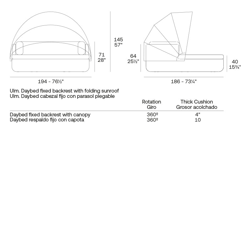 Ulm Daybed Fixed Backrest With Folding Canopy