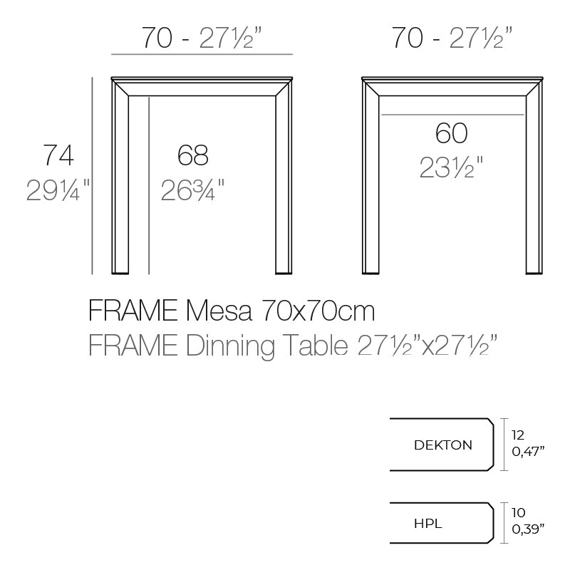 Frame Aluminium Table 70X70X74