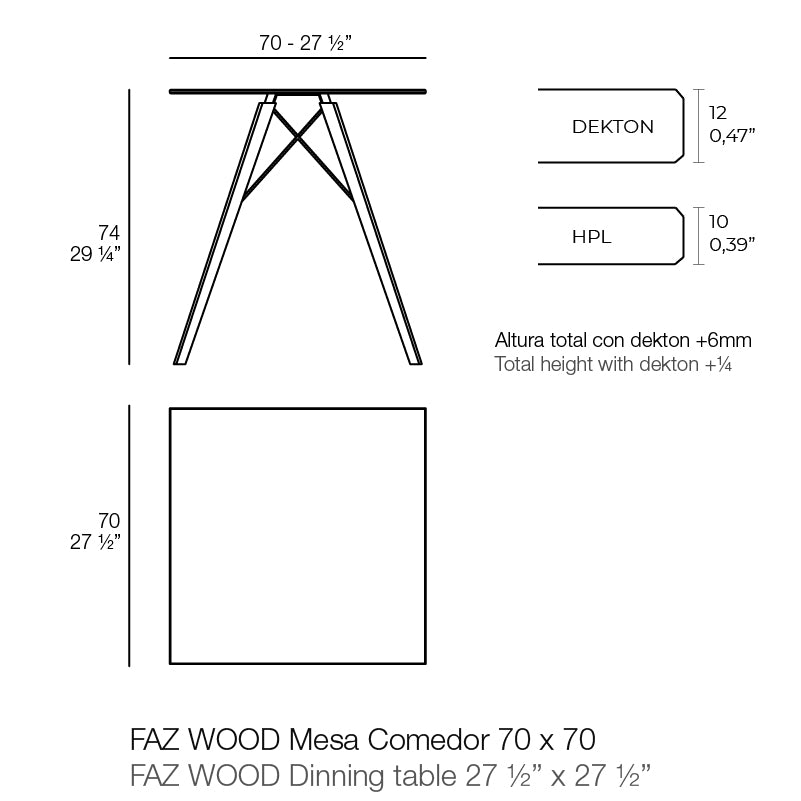 Faz - Wood Dining Table 70X70X74 Cm