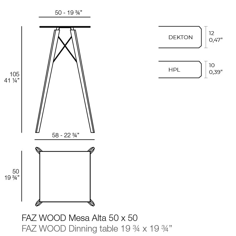 Faz - Wood High Table 50X50X105 Cm