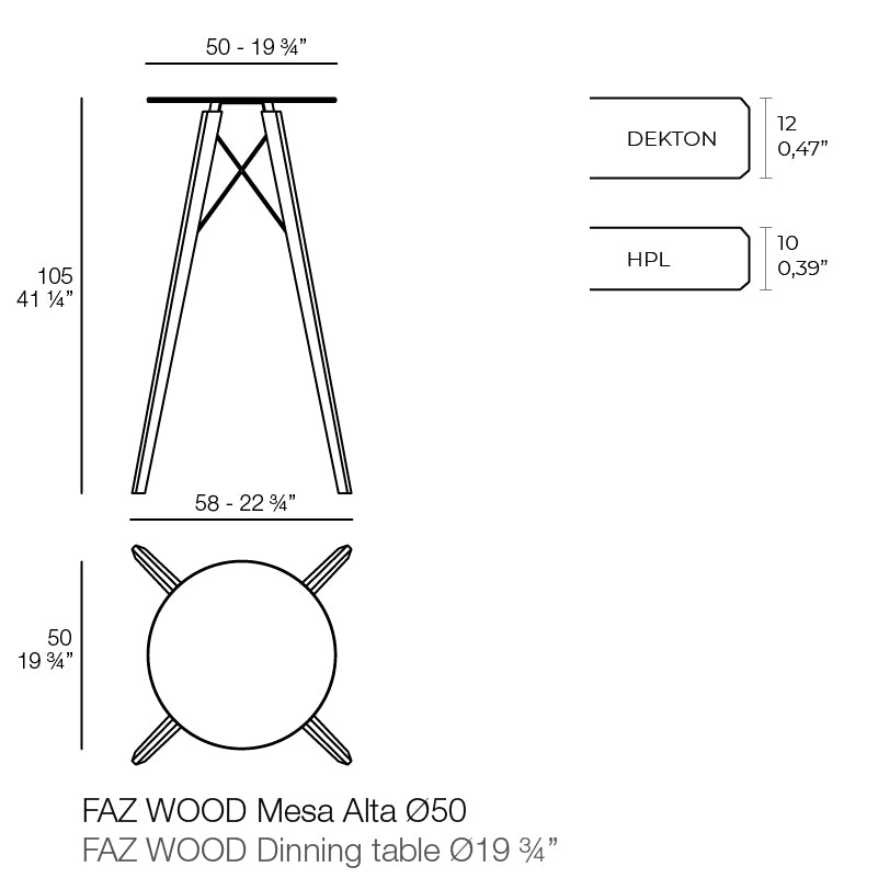 Faz - Wood High Table Ø50X105 Cm