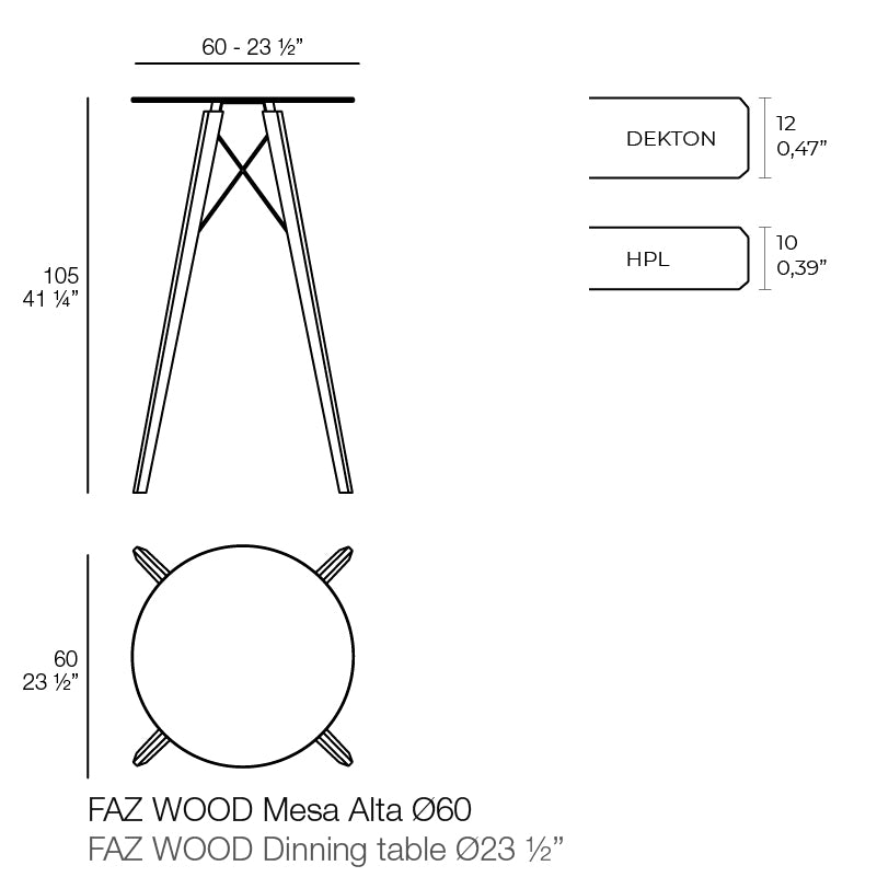 Faz - Wood High Table Ø60X105 Cm