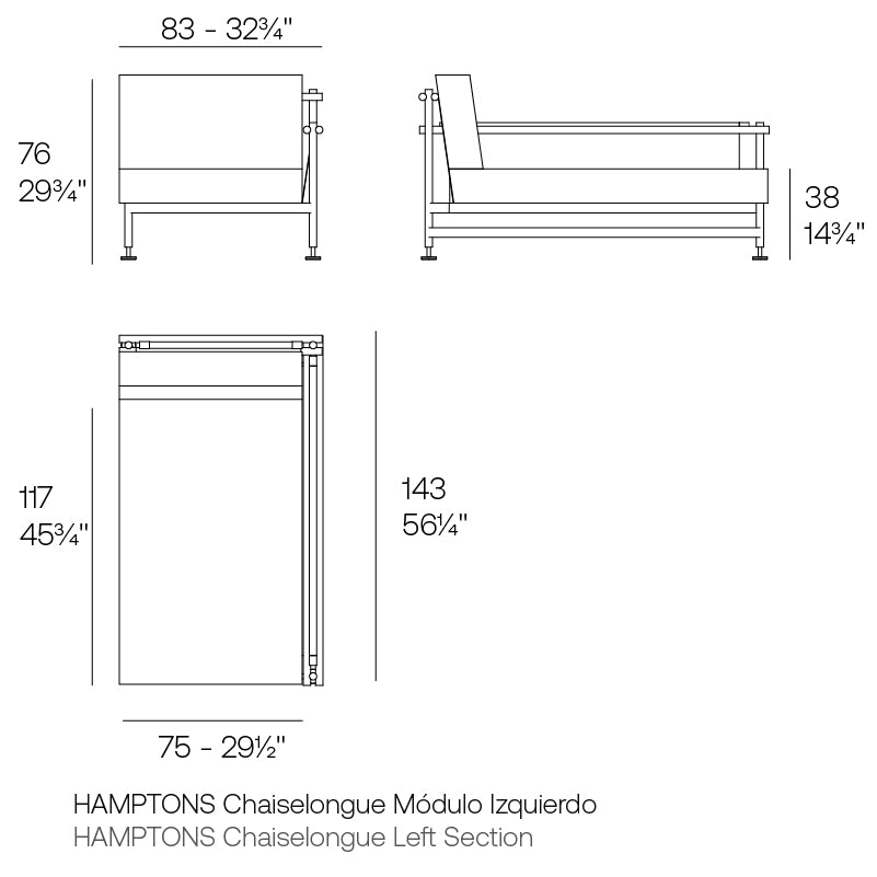 Hamptons Chaiselongue Left Section