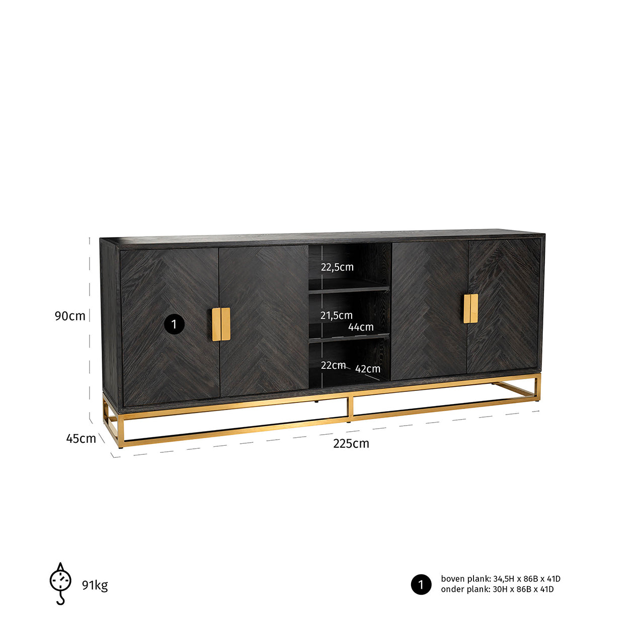 Sideboard Blackbone gold 4-doors (Black rustic)