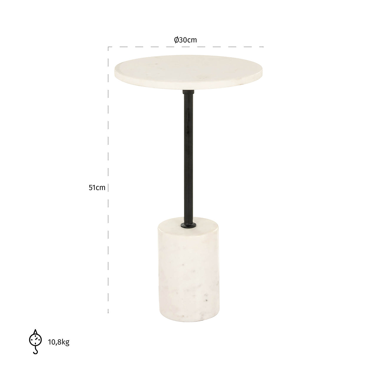 End table Misty 30Ø (Black/white)