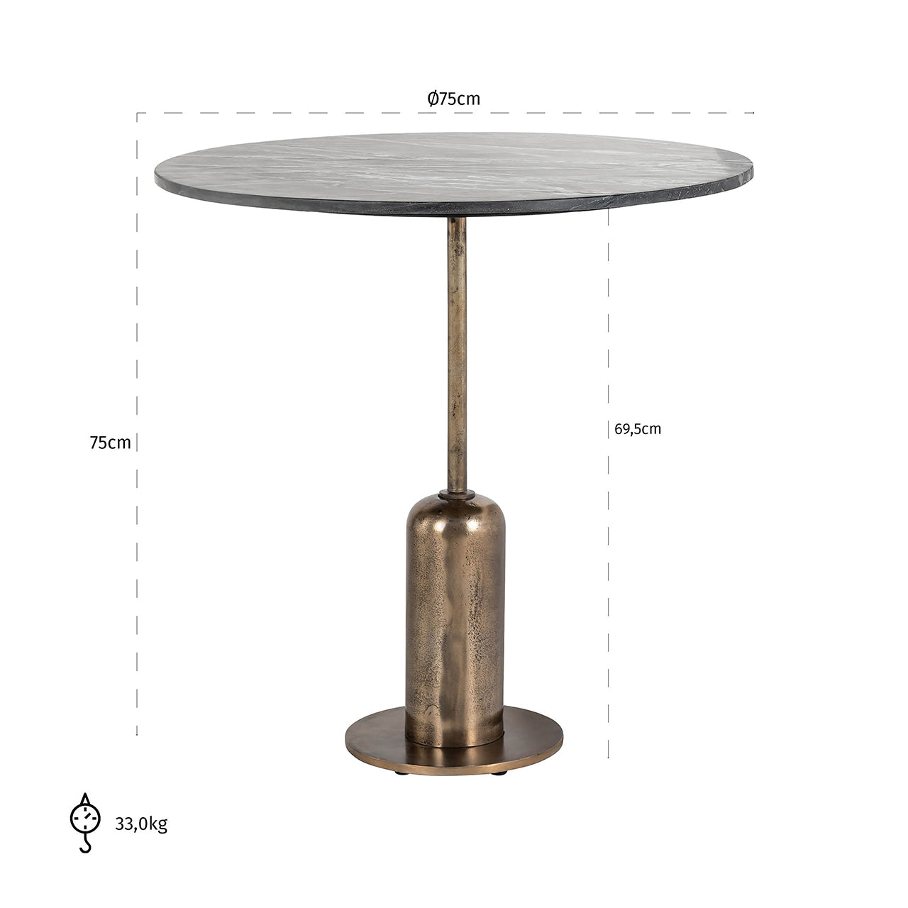 Bistro table Logan 75Ø (Black/gold)