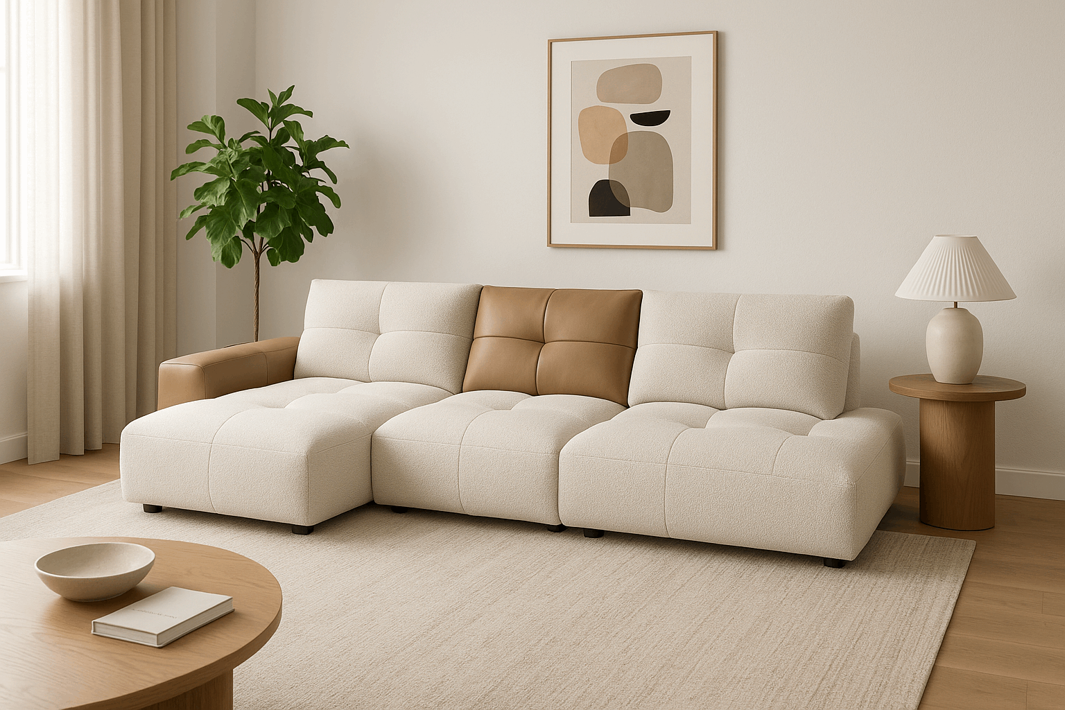Sofa Magic - White/Brown - Lounge Left