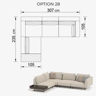 Sofa Love Gray 307cm with Sidetable