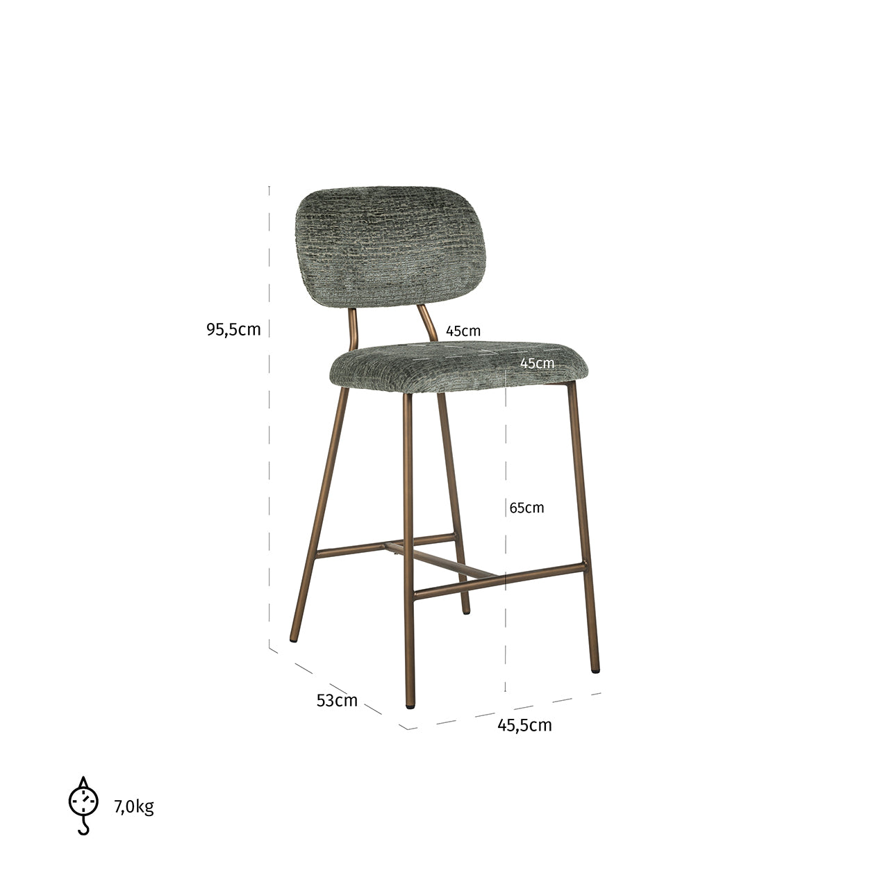 Counter stool Xenia thyme fusion / brass legs (Fusion thyme 206)