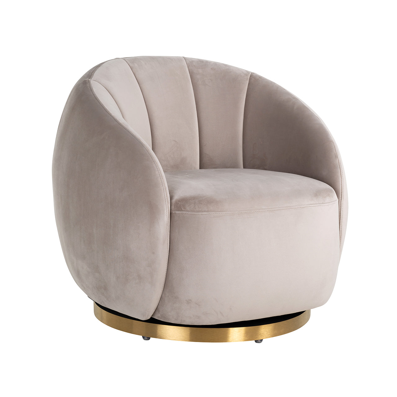 Swivel lounge chair Jago khaki velvet / brushed gold (Quartz Khaki 903)