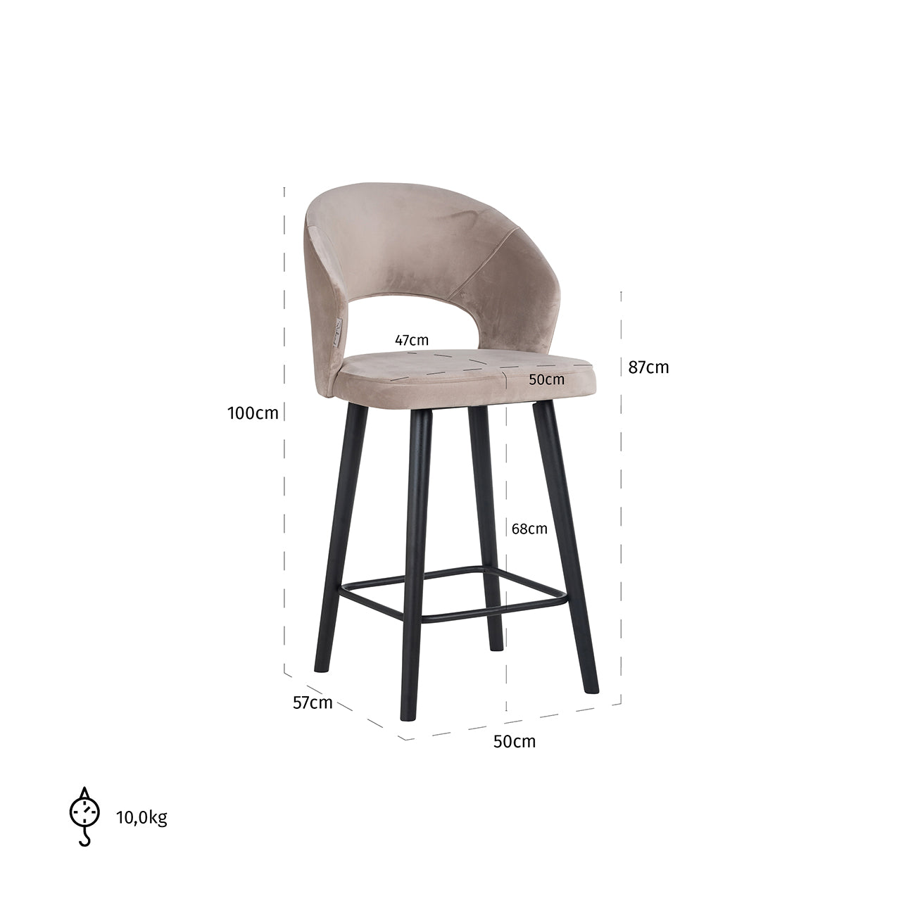 Counter stool Savoy khaki velvet (Quartz Khaki 903)
