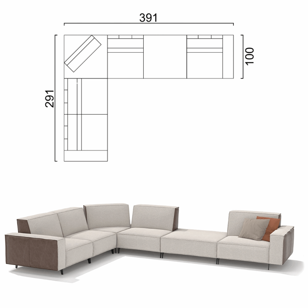 Sofa Cavalier - Light Beige 391x291x100cm