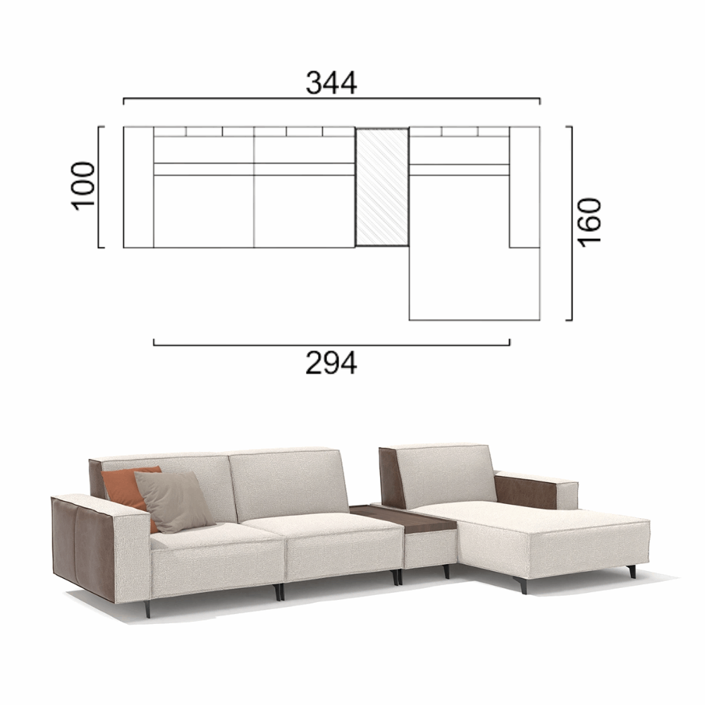 Sofa Cavalier - Light Beige 344x160x100cm - Lounge Left
