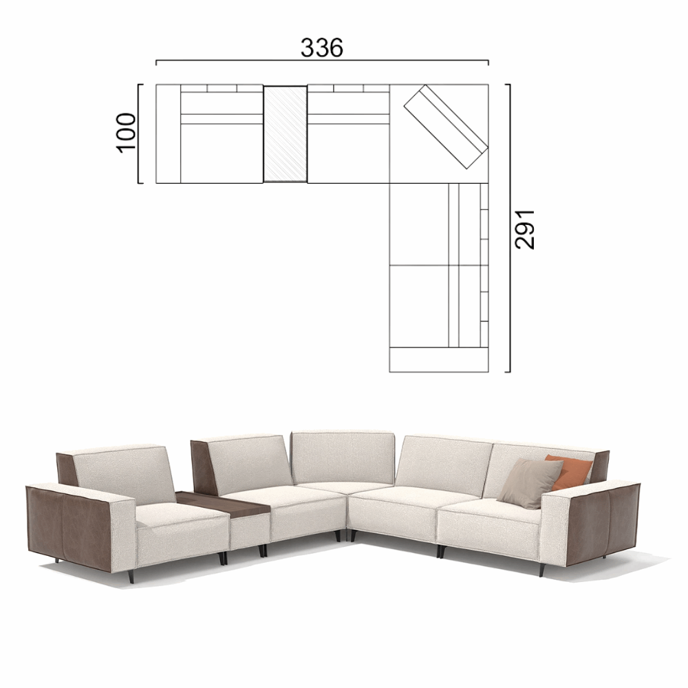 Sofa Cavalier - Light Beige 336x291x100cm