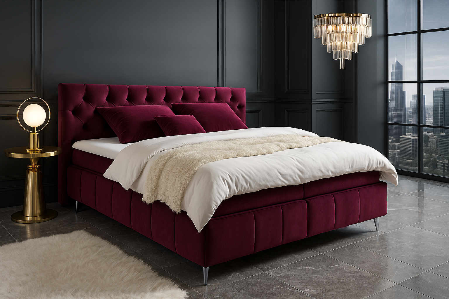 Boxspring Halston – Magenta | Includes Base and Topper