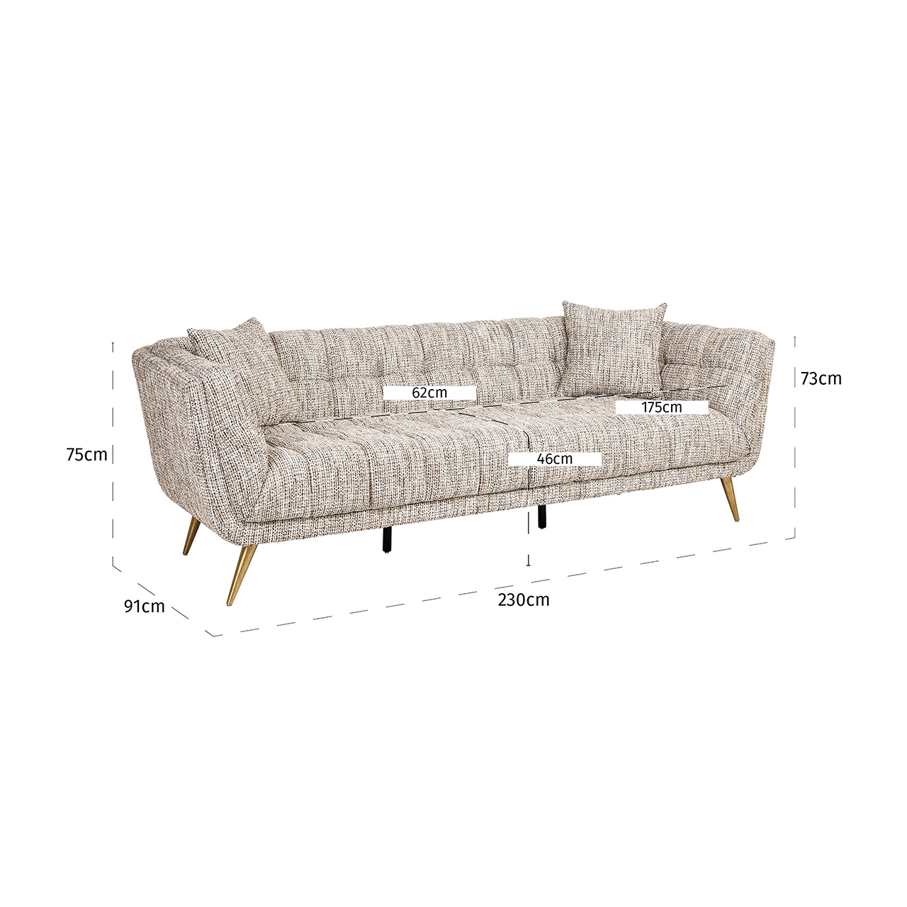 Sofa Huxley trendy nature / Brushed gold (Be Trendy 01 Nature) - 230x91cm
