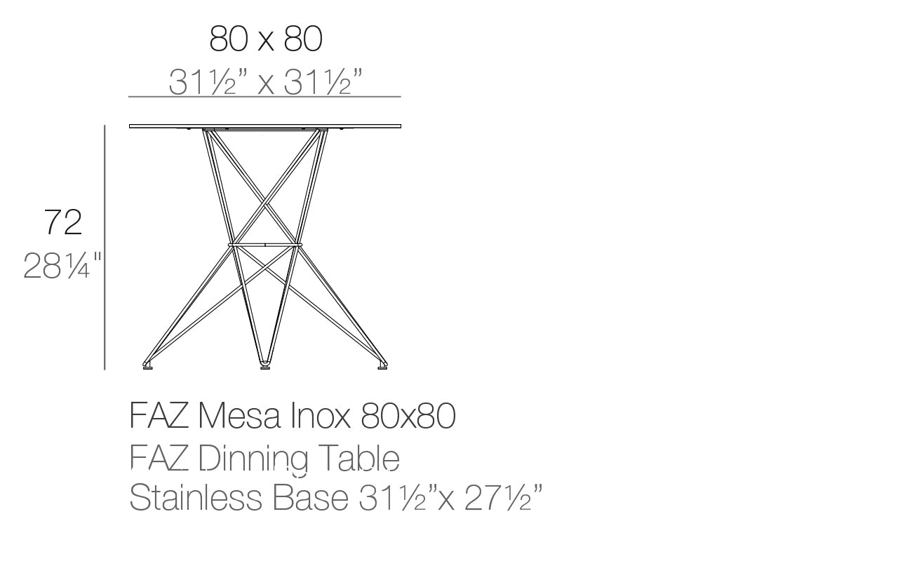 Faz - Table - Stainless Base 80X80x72 Cm