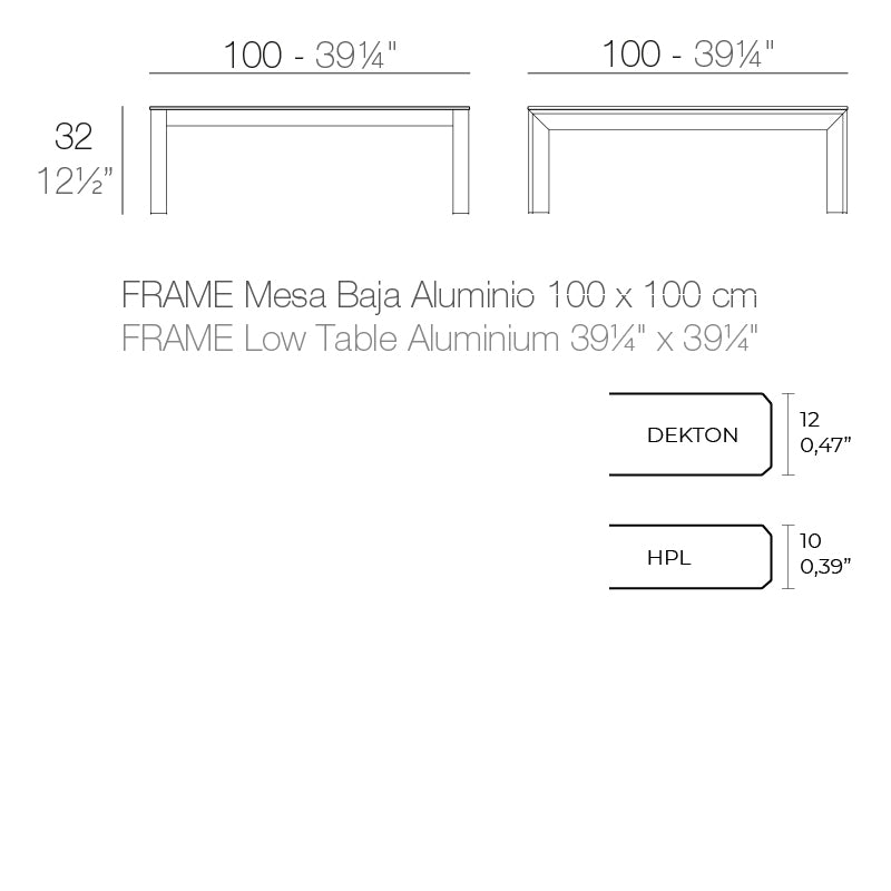 Frame Aluminium Table 100X100X32