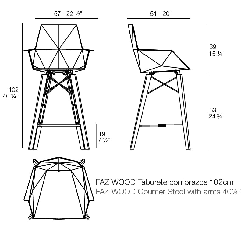 Faz - Wood Counter Stool With Arms