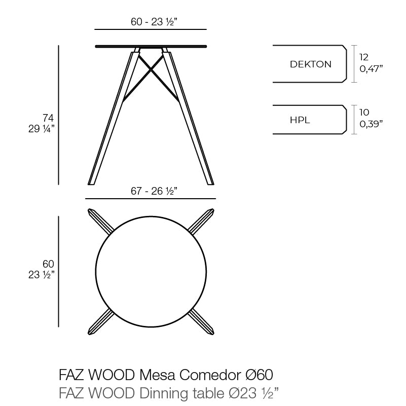 Faz - Wood Dining Table Ø60X74 Cm