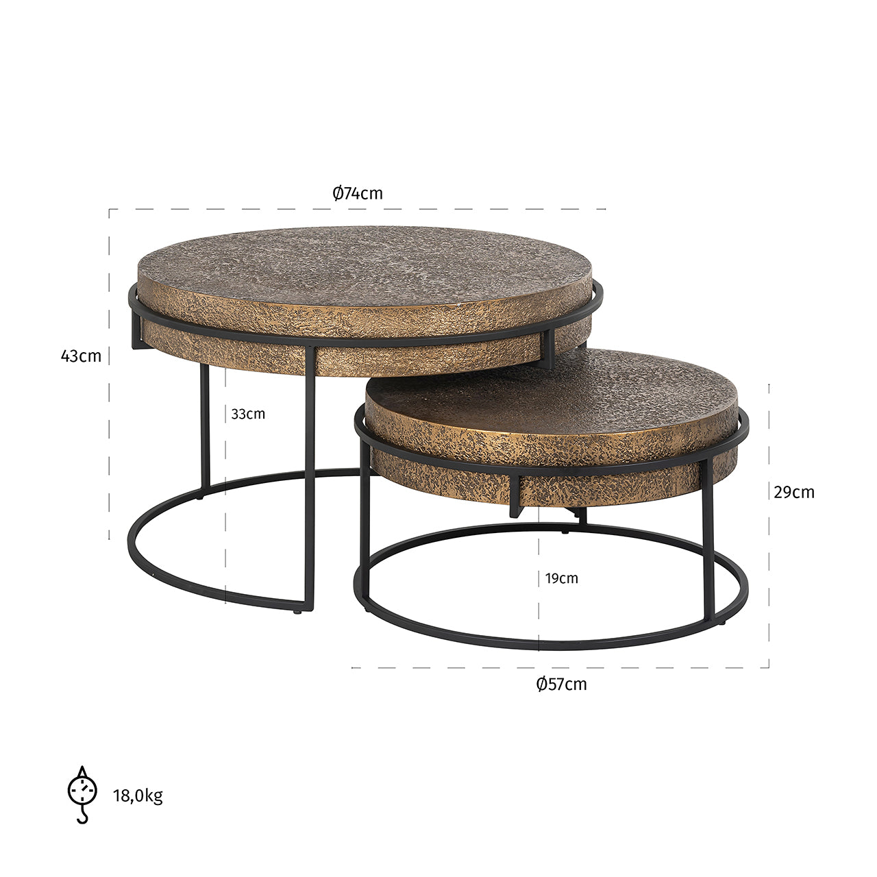 Coffee table Derby set of 2 (Black/gold)