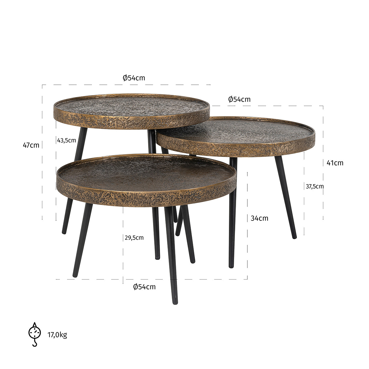 Coffee table Luton set of 3 (Black/gold)