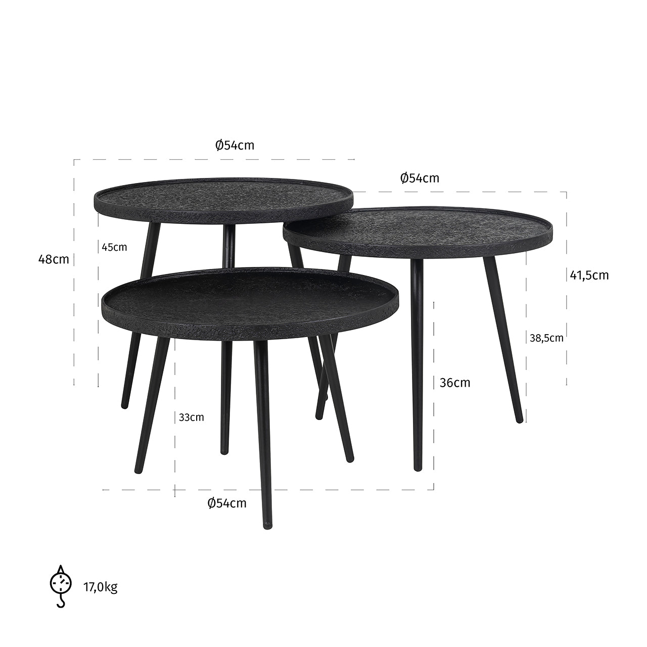 Coffee table Oxford set of 3 (Black)