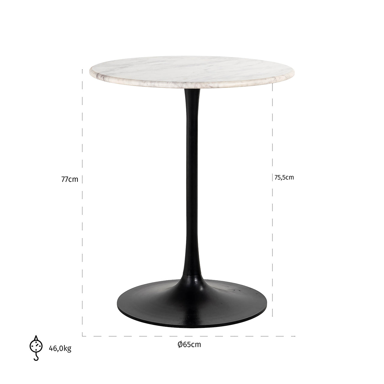 Bistro table Carlten white 65Ø (Black/white)