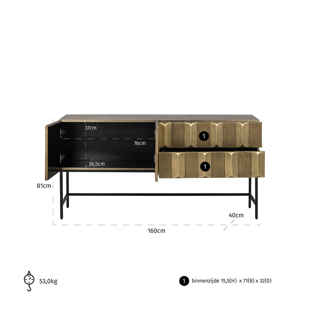 Sideboard Jaxx 2-doors 2-drawers (Black/gold)