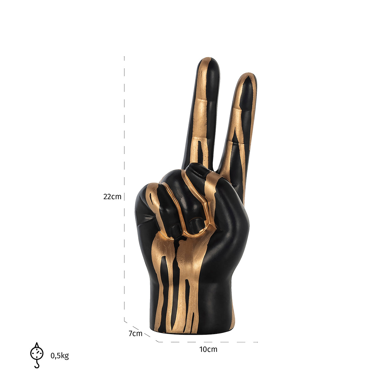Decorative object hand peace (Black/gold)