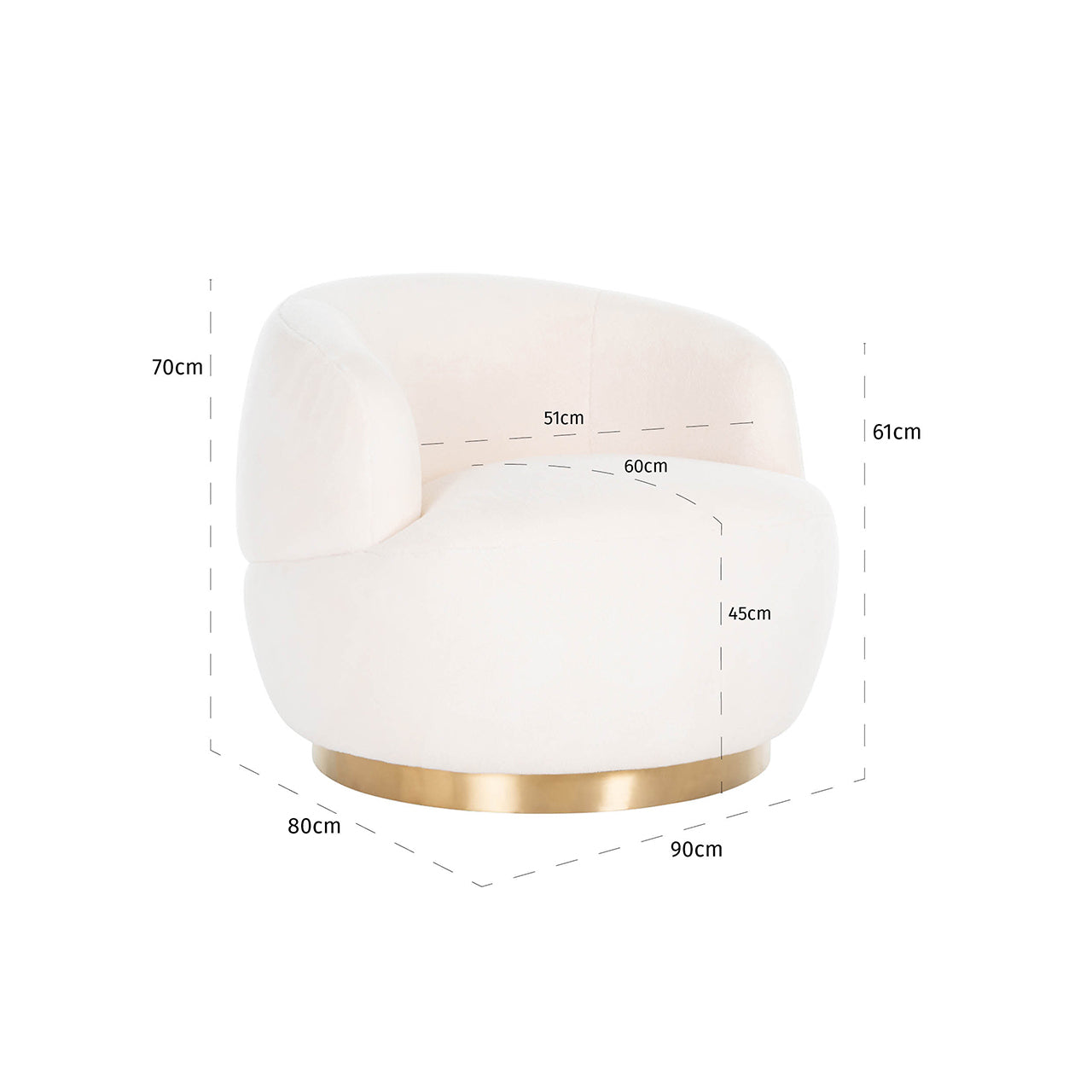 Swivel lounge chair Teddy white furry (Himalaya 900 white furry)