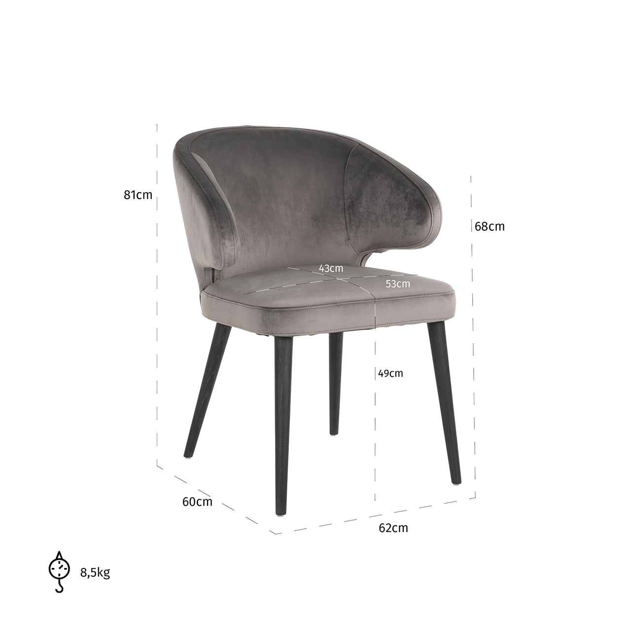Chair Indigo - stone velvet (Quartz Stone 101)