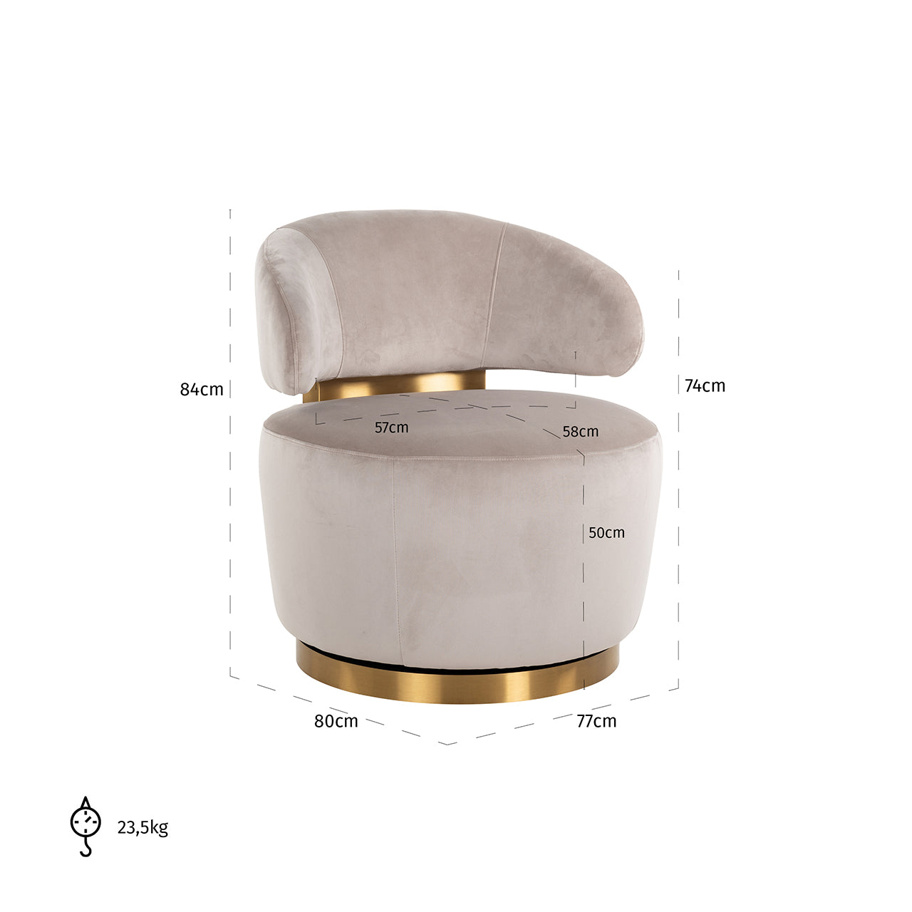 Swivel chair Maxime - khaki velvet (Quartz Khaki 903)