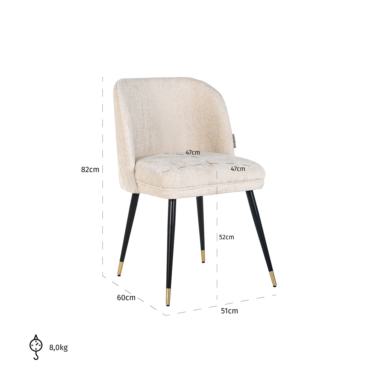 Chair Alicia - white chenille fire retardant (FR-Bergen 900 white chenille)