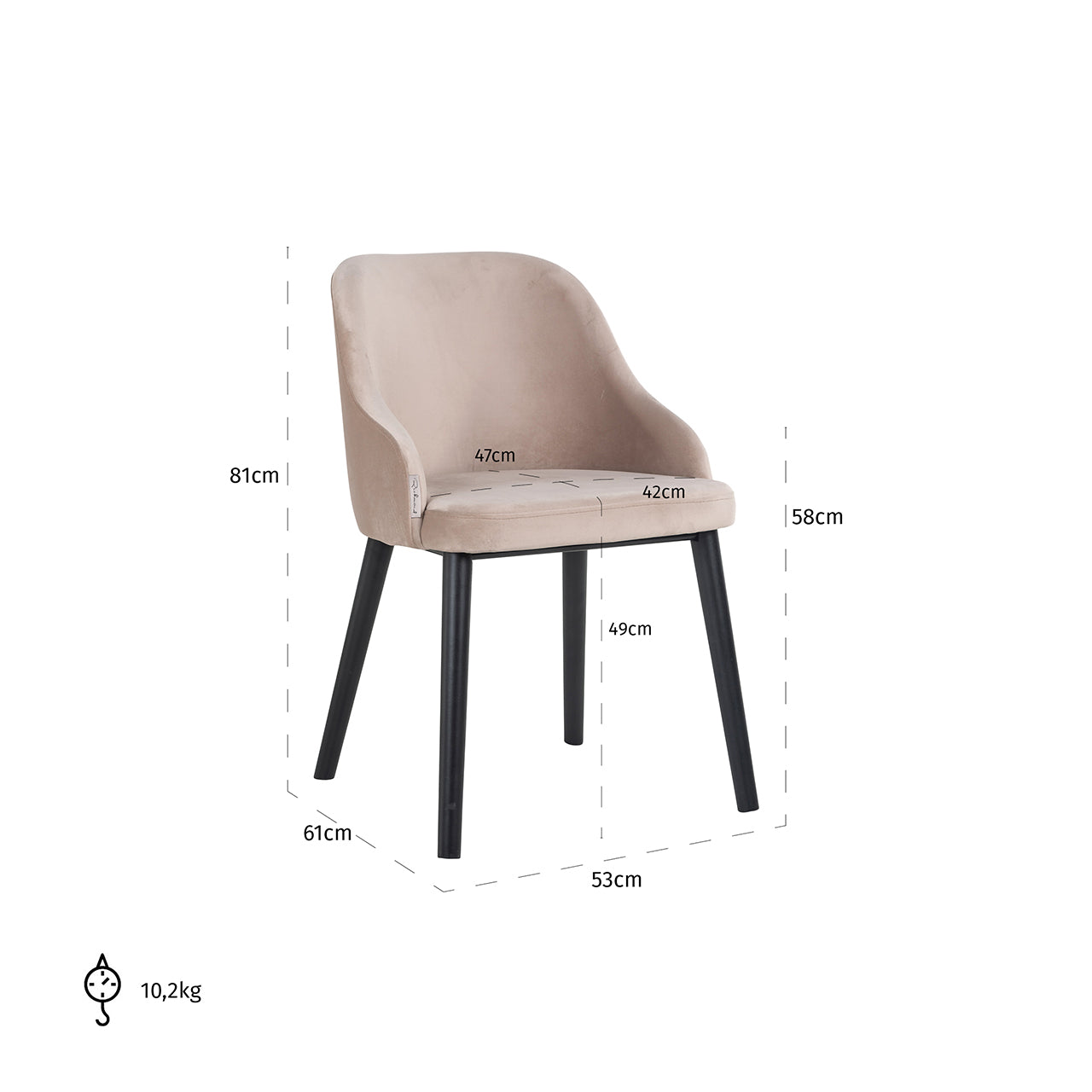 Chair Twiggy - khaki velvet (Quartz Khaki 903)