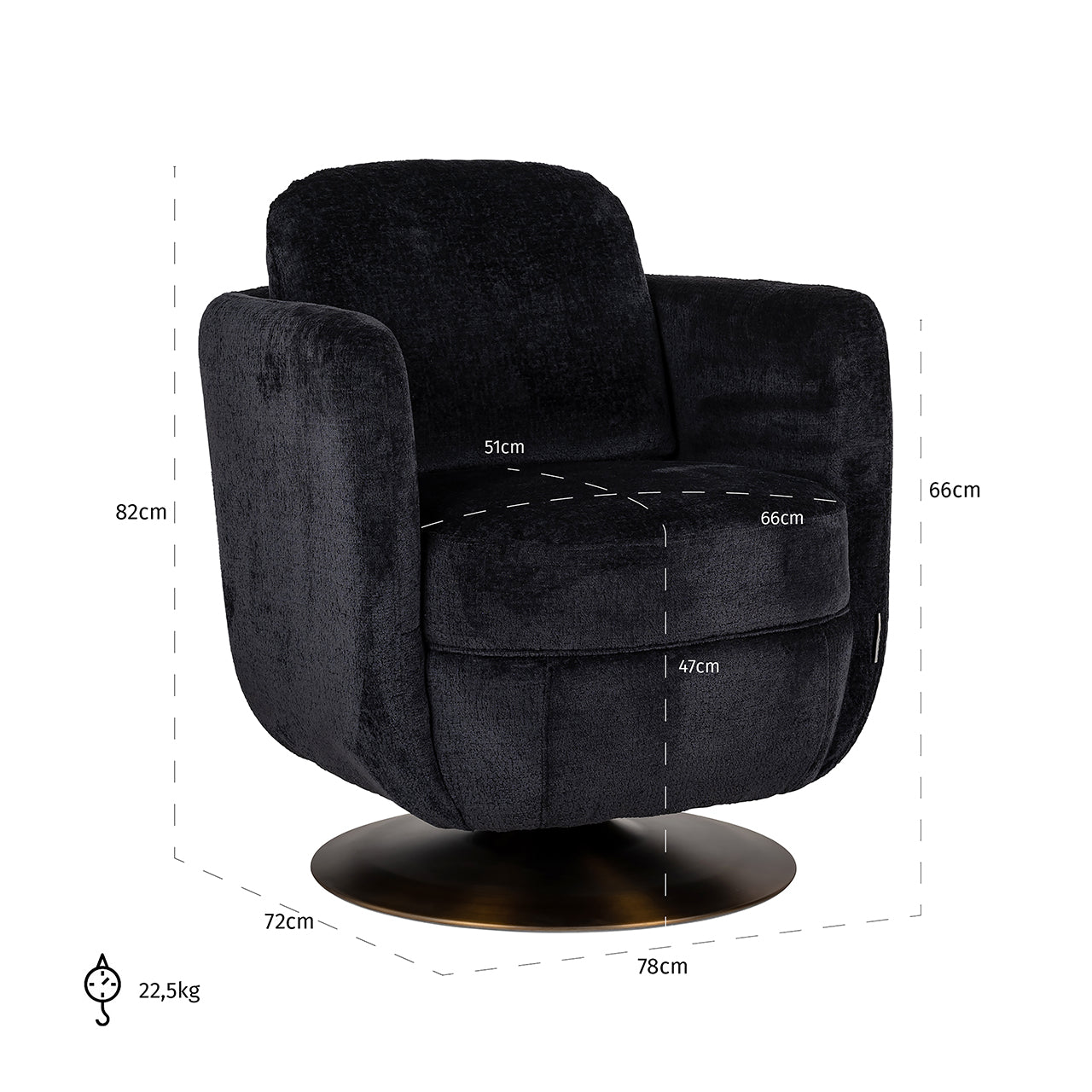 Swivel lounge chair Turner black chenille (Bergen 809 black chenille)
