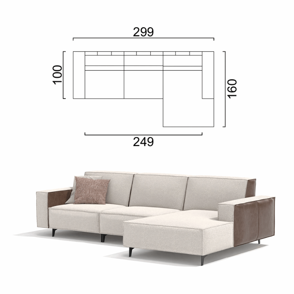Sofa Cavalier - Light Beige 299x160x100cm - Lounge Right