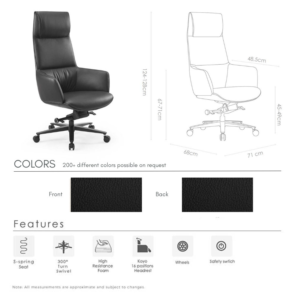 Lincoln Office Chair – Black High Back Ergonomic Chair 71×128×48 cm