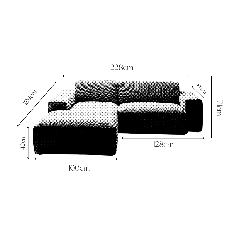 Sofa Linton – Ivory – 2.5-Seater with Lounge 228 x 189 cm