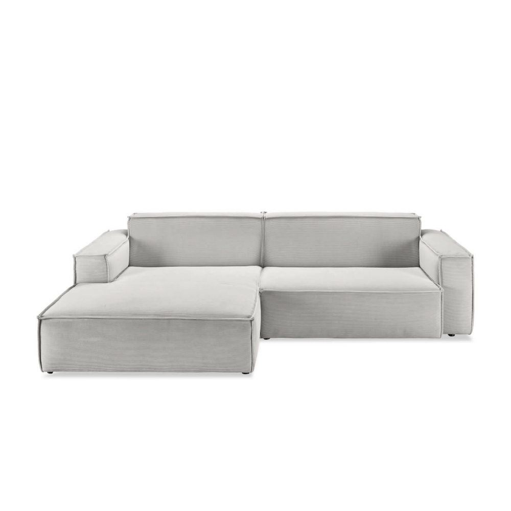 Sofa Midtown - Silver sectional sofa with left-facing longchair in corduroy fabric, ideal for modern lounge interiors, size 276x168cm.