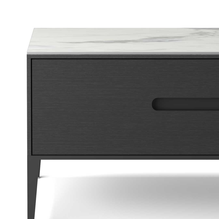 TV Unit Riga – Black Oak Veneer/White Ceramic